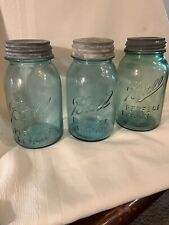 Three(3) Different Vintage Blue Ball Perfect Mason Quart Jars With Zinc Lids. picture