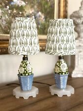 Antique Majolica Flower Basket Topiary ElfinWare Lamps / Ballard Design Shades picture