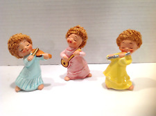 Vintage Enesco Curly Hair Angels Figurines Playing Instruments Foil Tag Japan picture