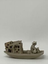 Asian Chinese Bonsai Miniature Mud Man Fisherman Sampan Boat & Hut Figurine picture