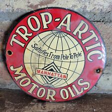VINTAGE OLD TROP-ARTIC MOTOR OILS OIL GASOLINE PORCELAIN GAS PUMP DOOR SIGN 6