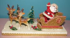 Vintage Handmade Santa with Sleigh and 2 Reindeer Christmas Display Figure picture