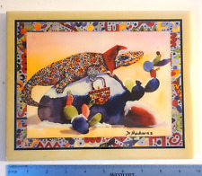 Diana Madaras Ceramic ARTile Christmas Shopper Lizard Cactus Hangable Tile USA picture