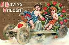 1912 VALENTINE CUPID GIRLS DRIVING AUTOMOBILE ROADSTER EMBOSSED POSTCARD 46-13 picture