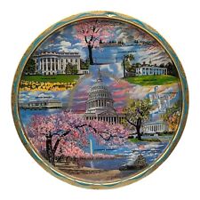 Vintage Washington DC Cherry Blossoms Souvenir Metal Serving Tray Monuments picture