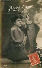 RPPC Postcard C-1910  Woman big ugly fish April fool 23-4837 picture
