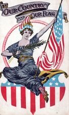 Our Country And Our Flag Woman, Flag And Shield Patriotic Postcard picture