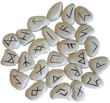 25pc White Resin Rune Stones Set Norse Elder Futhark Tiles Ritual Divination picture