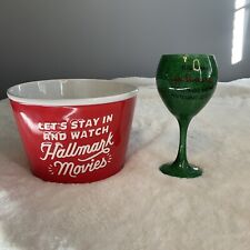 Hallmark “Let’s Stay In And Watch Hallmark Movies” Ceramic Popcorn Bucket&Glass picture