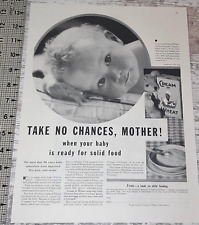 1932 Cream of Wheat Vintage Print Ad Cereal Baby Face Solid Food Teddy Bear B&W picture