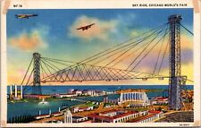 1934 Chicago World's Fair, Ski Ride, Linen Postcard With Planes In The Sky & Air picture