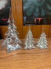 3 VTG Clear Art Glass Christmas Tree Spruce Evergreen Sculpture Hand Blown picture