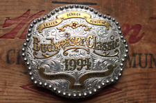 Vtg Kathy's Sterling Overlay Budweiser Classic Cowboy Cowgirl Trophy Belt Buckle picture