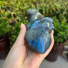 1.3LB 5'' Natural Labradorite Human Heart Flash Statue Crystal Reiki Ornament picture