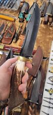 Custom Handmade D2 Steel Hunting Bowie Knife Handle Stag Antler & Leather sheath picture