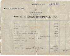 VINTAGE 1933 NC HOSPITAL RECEIPT THE H. F. LONG HOSPITAL, STATESVILLE, N. C. picture