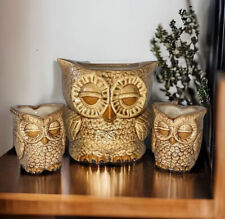 3 Vintage Ceramic Owl Shaped Jars/ Planters Double Sided Sleepy Eyes picture