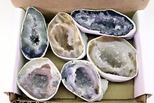 Oco Geodes 6 Pieces Natural Polished Agate Crystals Druzy Geode Halves A Grade picture