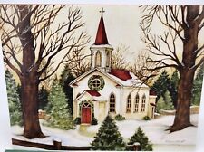 1 LANG Linen Glitter Christmas Card Envelope Stamp WOODLAND CHURCH Susan Winget picture