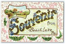 c1910's Souvenir From Beach Lake Pennsylvania PA, Flowers Shamrock Postcard picture