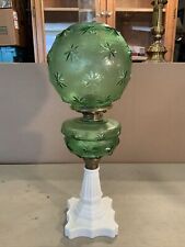 VINTAGE Antique Fenton L G Wright 23” Oil LAMP GWTW GLASS Green North Star picture