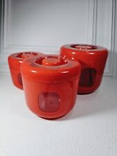 Vintage 1970s Red Flower Canister Set, Peek-a-Boo Window, Japan Made picture
