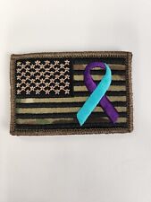 Suicide Awareness ribbon US flag patch Hooked Backed Purple and Teal USA picture