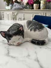 VTG Life-Size Sleeping Cat Statue Figurine ITALY Kitten DECOR Rare BLACK/WHITE picture