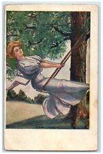c1910's Pretty Woman Swing Ormsby Minnesota Hand Cancel RFD Antique Postcard picture