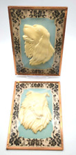 2 Vintage Silhouette 3-D Plaster Dogs Under Reverse Painted Convex Domed Glass picture