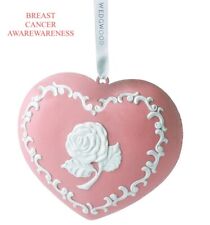 Wedgwood Ornament Pink Heart Rose Breast Cancer Awareness Jasper Ribbon New picture
