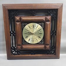 Vintage Welby Hanging Wall Clock Faux Wood Wrought Iron Battery Quartz 20