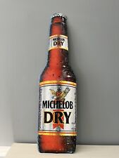 Vtg NEW MICHELOB DRY Metal Beer Bottle Advertising Sign Orginal Sticker 30