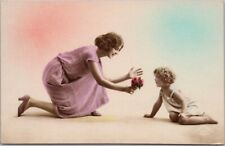 c1910s Tinted Photo RPPC Postcard Mother with Little Girl / Printed in France picture