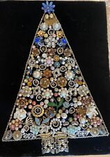Vintage Jewelry Art Christmas Tree On Black Velvet 16 X 12 Excellent picture