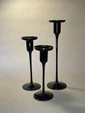 (3)  Piece Set Of Arte Murano Icet Black Candle Holders picture