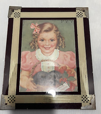 Antique Art Deco Reverse Painted Glass Picture Frame with christmas print picture