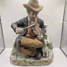 HOMCO Man Playing Violin on Bench With Dog Porcelain Figurine VTG picture