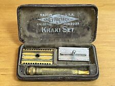 Vintage Gillette Safety Razor In Box No extra Blades Khaki Set Gold Toned Used picture