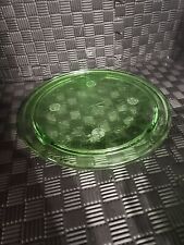 green depression glass Sun Flower Cake Plate 3 Footed Uranium Glass Perfect Con. picture