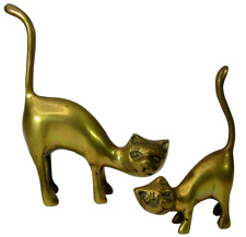 2 vintage solid brass cat RING HOLDER figurines Korea Mid-Century Modern kitsch picture