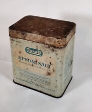 Vintage Rexall Drug Store Epsom Salts 1lb size Square Tin & Lid Apothecary picture