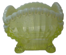 Northwood Alaska Vintage Vaseline Opalescent Glass footed canary yellow picture