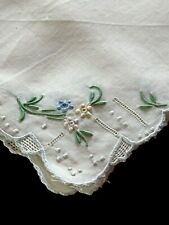Vintage (Lot of 6) Embroidered Floral on White Linen Napkins picture