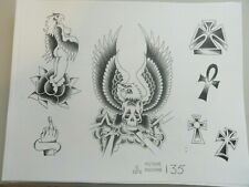 VTG RARE 1976 Picture Machine Tattoo Flash Sheet 135 Eagles Skull Ankh Finger picture