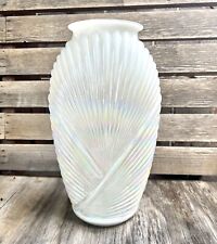 Iridescent White Glass Vase Art Deco Draped Ribbed Anchor Hocking VTG 12.5” picture
