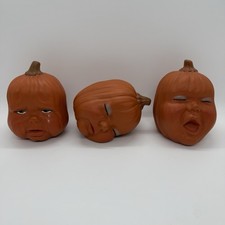 Halloween Pumpkin Baby Face Decorations Set of 3 Creepy Crying Ceramic Decor picture