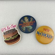 Lot of 3 McDonalds Employee Buttons Pins McNugget Mania McChicken McLean Vintage picture