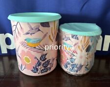 Tupperware Blushing Meadow One Touch Canister 5 and 12 cup Pink Seal Set 2 New picture