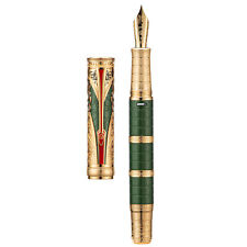 Hongdian D5 Qin Piston Fountain Pen Dynasty Series EF/F Green-Golden Retro Pen picture